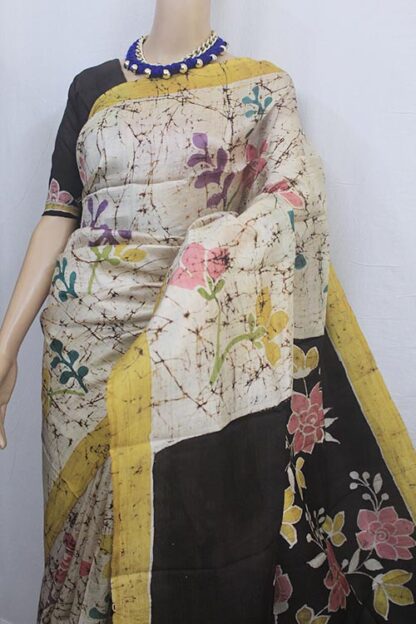 crack hand batik pure silk saree