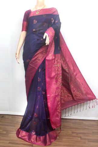 Buy Admiral Blue Cotton Saree online-Karagiri