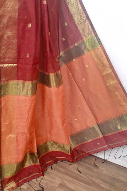 red and orange cotton saree