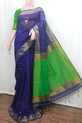 zari border and green pallu silk-cotton blue-green handloom saree