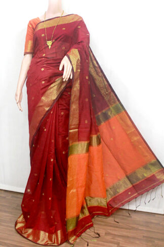 zari border red-orange handloom saree