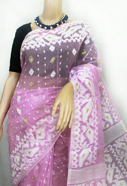 pink dhakai saree, soft dhakai