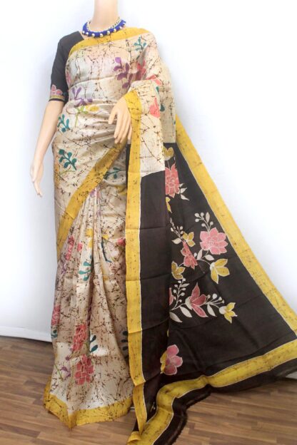 crack hand batik pure silk saree