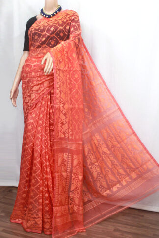 peach based self jamdani work soft jamdani saree is looking very elegant, comfortable, and classy. soft bengal jamdani saree