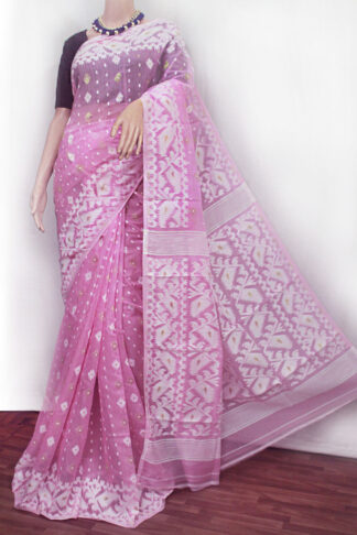 pink-white soft dhakai jamdani saree