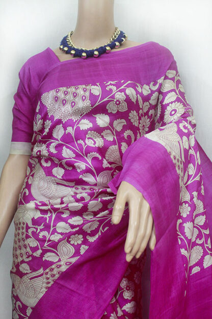 magenta kalamkari printed saree