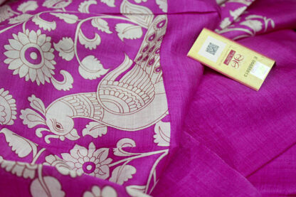 pink kalamkari pure silks saree with silk mark