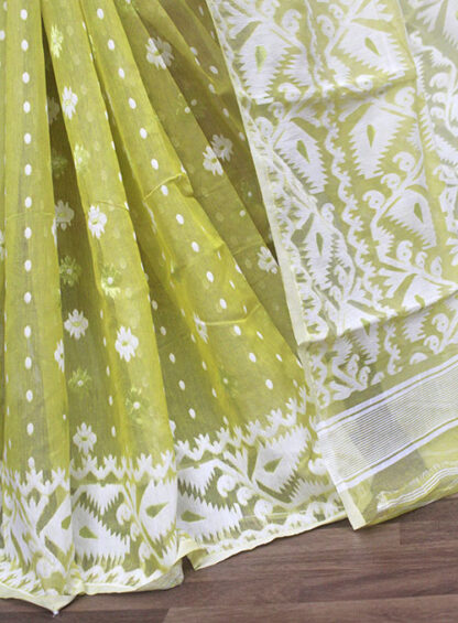 lime-yellow soft dhakai jamdani saree