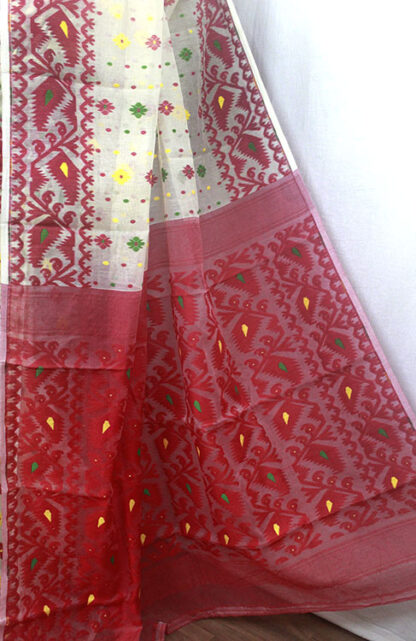 white and red durga puja saree