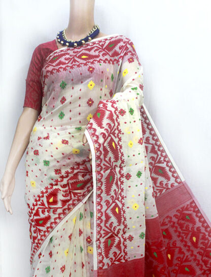 red and white durga puja saree