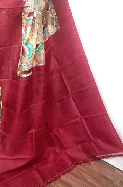 printed plain tussar silk saree