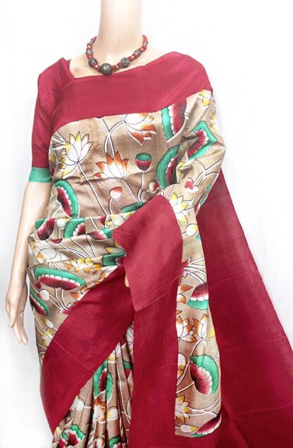 lotus printed tussar saree