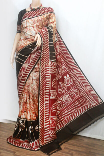 hand batik pure silk saree, crack batik pure silk saree