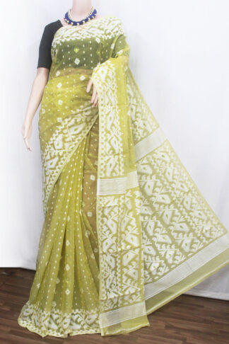 lime-yellow soft dhakai jamdani saree