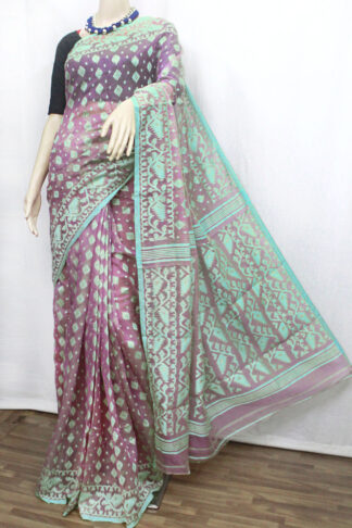 mauve sea-green soft jamdani saree, bengal soft jamdani saree