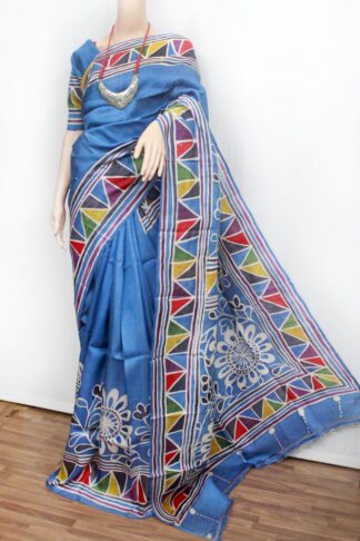 blue hand-batik pure silk saree