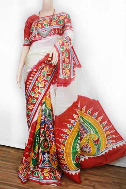 ed-white batik pure silk saree